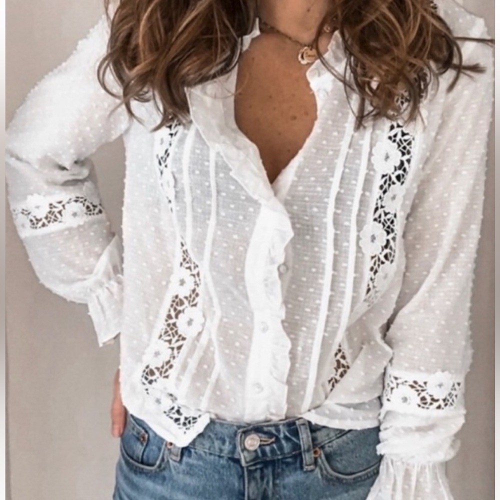 NWOT Boho White Lace Blouse